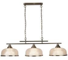 Antique Brass 3 Light Bar Ceiling Pendant/Holophane Glass