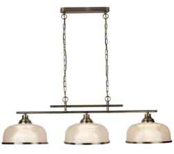 Antique Brass 3 Light Bar Ceiling Pendant/Holophane Glass - 3593-3AB