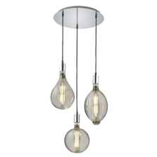 Chrome / Smoked Glass 3 Large Vintage Lamps on 3 Drop Pendant 24w - Fitting