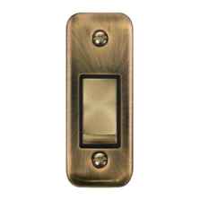 Curved Antique Brass Architrave Light Switch	 - With Black Interior