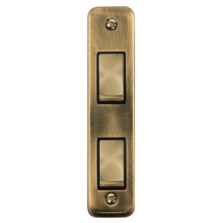 Curved Antique Brass Double Architrave Light Switch - With Black Interior