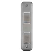 Curved Stainless Steel Double Architrave Light Switch - With White Interior