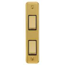 Polished Brass Double Architrave Light Switch - With Black Interior