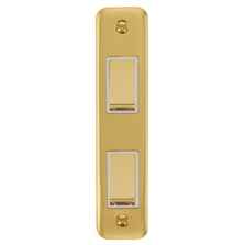 Polished Brass Double Architrave Light Switch - With White Interior