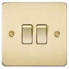 Flat Plate Brushed Satin Brass Light Switch - Double 2 Gang 2 Way