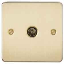 Flat Plate Brushed Satin Brass TV Satellite Socket - 1 Gang TV Outlet - Non Isolated