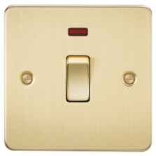 Flat Plate Brushed Satin Brass 20 Amp DP Switches - 1 Gang DP Switch With Neon