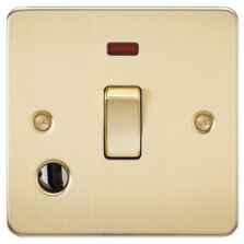 Flat Plate Brushed Satin Brass 20 Amp DP Switches - 1 Gang DP Switch With Neon & Flex Outlet