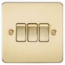 Flat Plate Brushed Satin Brass Light Switch - Triple 3 Gang 2 Way