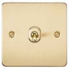 Flat Plate Brushed Satin Brass Toggle Light Switch - 1 Gang Intermediate - STOCK DUE 24/5