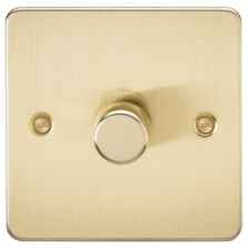 Flat Plate Brushed Satin Brass Dimmer Light Switch - Single 1 Gang 2 Way 10-200w (LED 5W-150W)