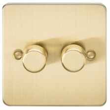 Flat Plate Brushed Satin Brass Dimmer Light Switch - Double 2 Gang 2 Way 10-200w (LED 5W-150W)
