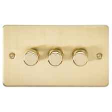 Flat Plate Brushed Satin Brass Dimmer Light Switch - Triple 3 Gang 2 Way 10-200w (LED 5W-150W)