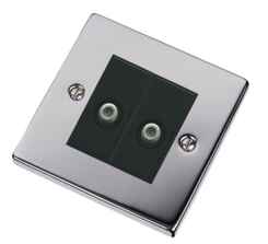 Polished Chrome Double Satellite Socket Outlet - With Black Interior