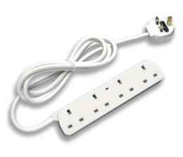 Extension Lead - 13A 4 Gang Extension - White - With  3m Long Lead