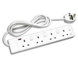 Extension Lead - 13A 4 Gang with Neon - White - With Square Edge - Each Socket Ind, Switched