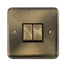 Curved Antique Brass Light Switch - Double 2 Gang 2 Way