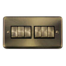 Curved Antique Brass Light Switch - Sixtuple 6 Gang 2 Way