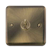 Curved Antique Brass Toggle Switch - 1 Gang 2 Way