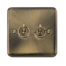 Curved Antique Brass Toggle Switch - Double 2 Gang 2 Way
