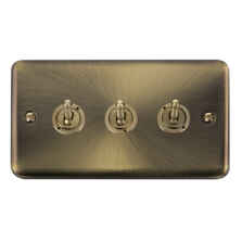 Curved Antique Brass Toggle Switch - Triple 3 Gang 2 Way