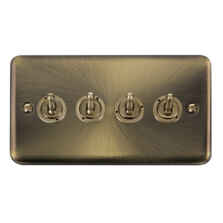 Curved Antique Brass Toggle Switch - Quad 4 Gang 2 Way