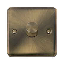 Curved Antique Brass Dimmer Light Switch - Single 1 x 400w