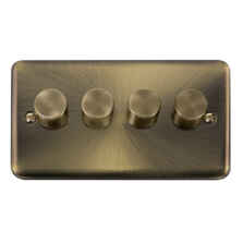 Curved Antique Brass Dimmer Light Switch - Quad 4 Gang 2 Way