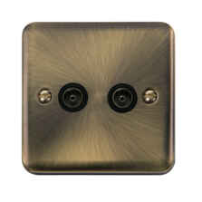 Curved Antique Brass TV / Satellite Socket - Double TV