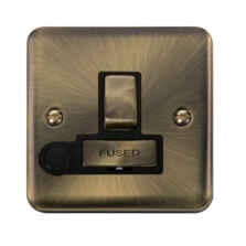 Curved Antique Brass 13a Switched Fused Spur - Switched With Flex Outlet