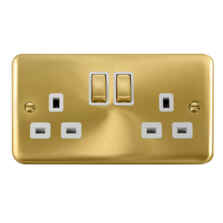 Curved Satin Brass Double Socket - White Interior