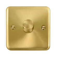 Curved Satin Brass Dimmer Switch - 1 Gang 400w 1 or 2 way