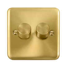 Curved Satin Brass Dimmer Switch - 2 Gang 2 x 400w 1 or 2 way
