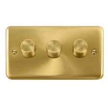 Curved Satin Brass Dimmer Switch - 3 Gang 3 x 400w 1 or 2 way