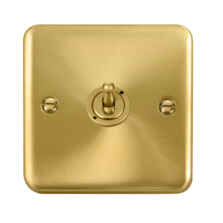 Curved Satin Brass Toggle Switch - 1 Gang 2 Way Single