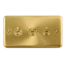 Curved Satin Brass Toggle Switch - 3 Gang 2 Way Triple