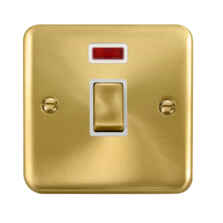 Curved Satin Brass 20A DP Switch - White Interior With Neon