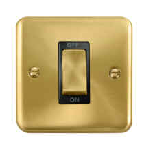 Curved Satin Brass Cooker / Shower Isolator Switch 45A - Black Interior