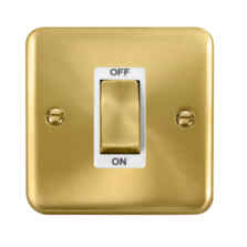 Curved Satin Brass Cooker / Shower Isolator Switch 45A - White Interior