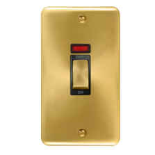 Curved Satin Brass Vertical 45A DP Cooker / Shower Switch  - Black Interior With Neon