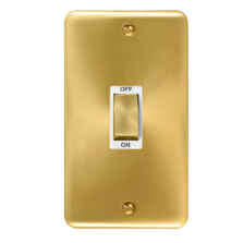 Curved Satin Brass Vertical 45A DP Cooker / Shower Switch  - White Interior