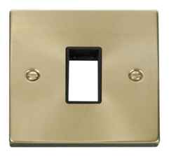 Satin Brass Empty Grid Switch Plate  - 1 module with white interior