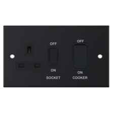 Slimline Matt Black 45A Cooker Switch & 13A Socket - Without Neon