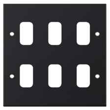 Slimline Matt Black Empty Grid Switch Plate - 6 Gang Twin Tier Plate