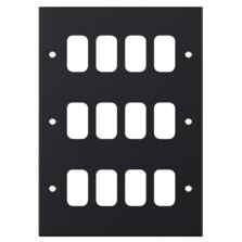 Slimline Matt Black Empty Grid Switch Plate - 12 Gang 3 Tier Plate