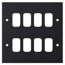 Slimline Matt Black Empty Grid Switch Plate - 8 Gang Twin Tier Plate