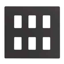Screwless Matt Black Multi Grid Switch Plates - 6 gang plate
