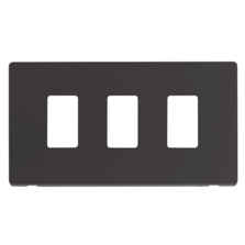 Screwless Matt Black Multi Grid Switch Plates - 3 gang plate