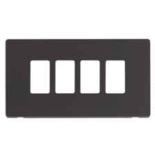 Screwless Matt Black Multi Grid Switch Plates - 4 gang plate