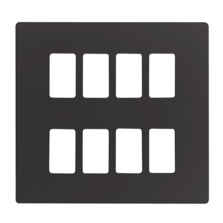 Screwless Matt Black Multi Grid Switch Plates - 8 gang plate 